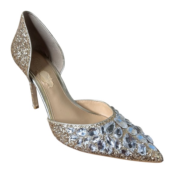 Jewel Badgley Mischka Shoes - Jewel Badgley Mischka Pumps 7.5 Upton Evening Heels Gold Rhinestone D'Orsay